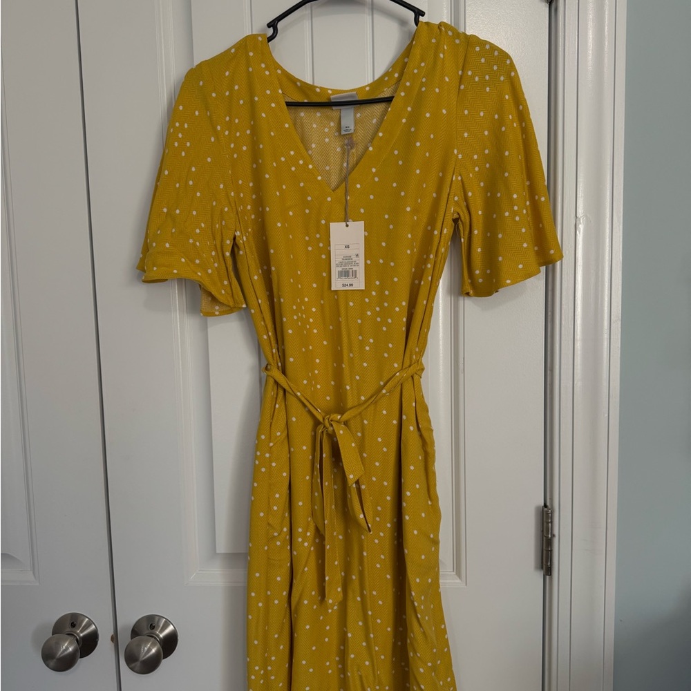 a new day Mustard Polka Dot Midi Dress